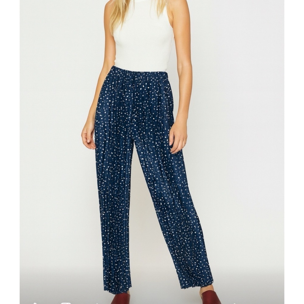NEW! TOIT VOLANT FULLY PLEATED NAVY POLKA DOT PULLON WIDE LEG BOHO PANTS M/L